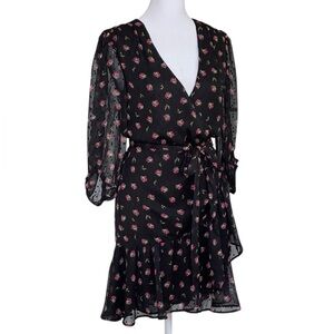 ALLSAINTS Jade Bounce Black Pink Floral Mini Wrap Dress Sz XS Sheer Lined NWT